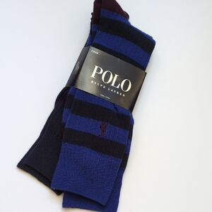 NWT‎ Polo Ralph Lauren 2 Pair Mens Socks - Black Blue Striped Maroon Logo Cotton